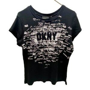 DKNY Jeans Y2K Baby Tee Women's XL Black White 1989 Print Logo 90's Vintage NWOT